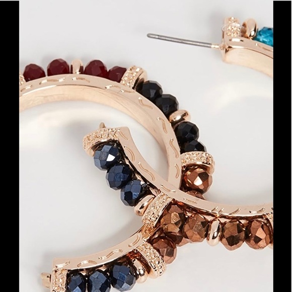Shashi Royals Gold Vermeil Eclectic Mix Bead Multicolored Crystals Hoop Earrings - Picture 7 of 8